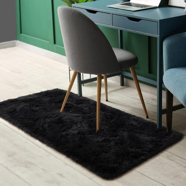 global sourcing amearea shag fluffy small rug, 2x4 feet throw rugs for bedroom girls living room, extra soft and fuzzy shaggy carpet, non slip, solid color nursery home floor decor carpets, black oem/odm services