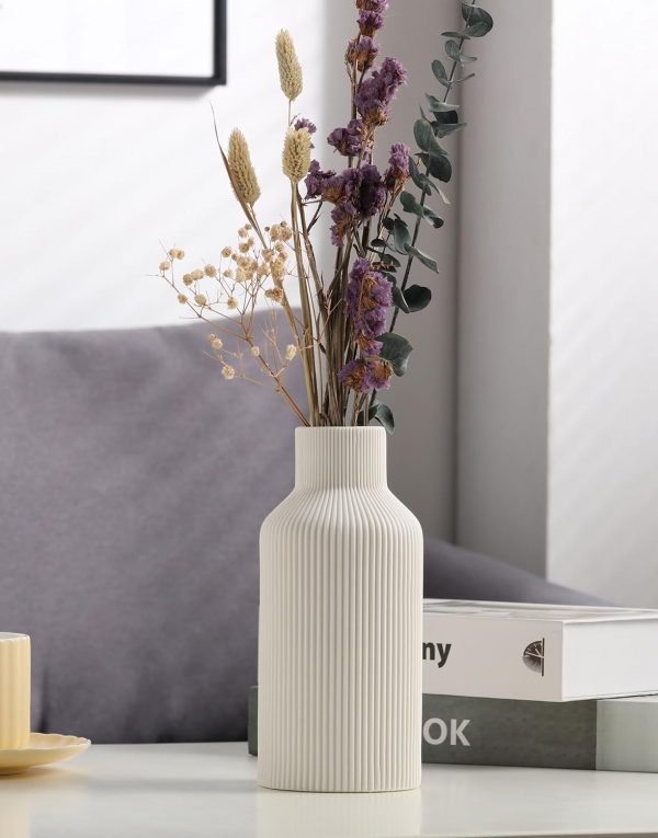 oem/odm services white ceramic flower vase, minimalist modern home decor, small pampas grass vases for table, shelf bookshelf, mantel, entryway and centerpieces (8 in) affordable bulk deals