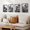 factory direct glamativity 4 pcs black abstract flowers metal wall art, 17 x 12'' minimalist floral single line wall décor, 3d textured sculptures, rustic nature wall art décor for living room, bedroom, study volume discount