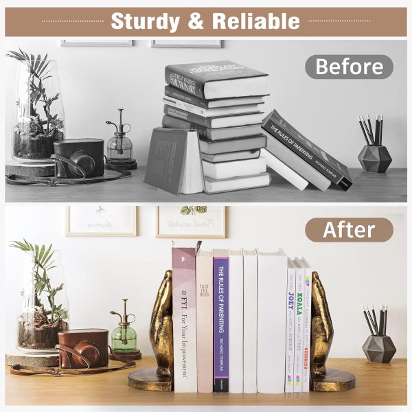 supplier direct book ends to hold books heavy duty - book ends for shelves, mxarltr decorative bookends for heavy books with anti-slip base book stopper for home office meditation yoga room decor (antique brass) wholesale prices