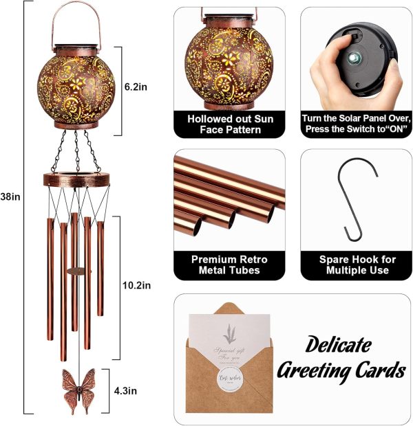 producer to buyer wind chimes for outside butterfly solar lantern, 38" flower solar wind chimes gifts for mom hanging lights, garden decor memorial wind chime, christmas windchimes outdoors gifts for women discounted pricing