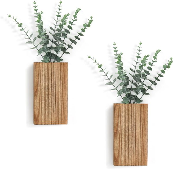 bulk purchase dahey 2 pack wood wall planter vase with artificial eucalyptus farmhouse wall hanging decor pocket planter for indoor fake plants greenery flowers, livingroom bedroom kitchen home office decoration trade price