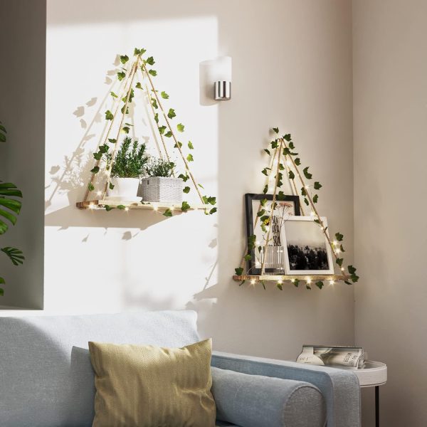 bulk purchase richer house artificial ivy led-strip wall hanging shelves set of 2, macrame shelf for bedroom bathroom living room kitchen, wood hanging plant shelves for wall décor trade price