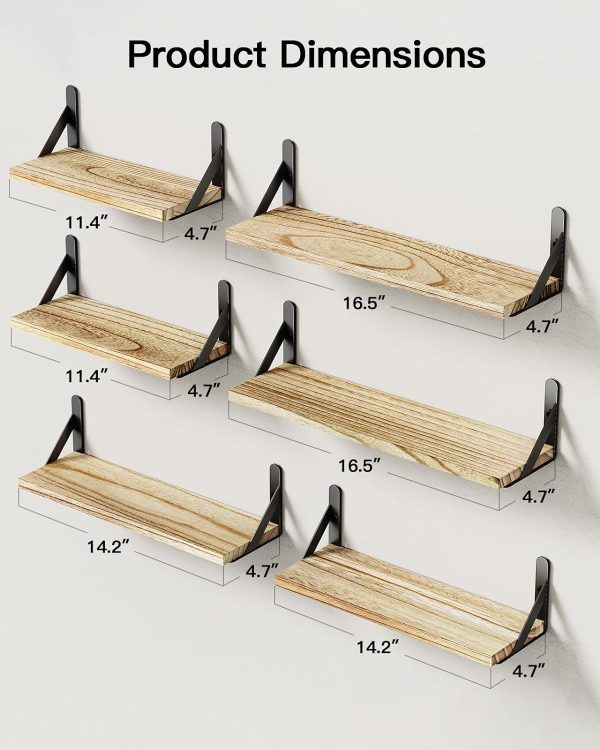 bulk purchase amada homefurnishing wall shelves set of 6, wood floating shelves for wall decor, rustic farmhouse wall shelves for bedroom, bathroom shelves for wall storage, book shelves for living room, wooden trade price