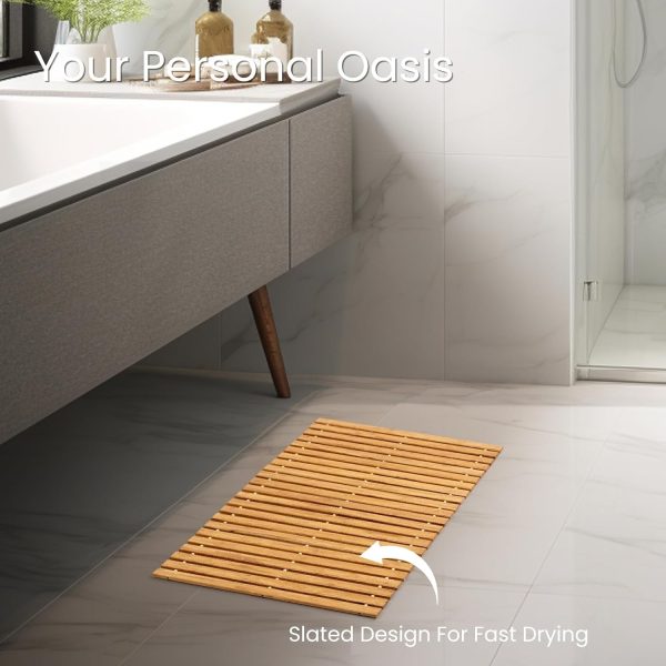 manufacturer direct strand woven bamboo bath mat bathroom rugs floor wood shower bathtub waterproof non slip accessories 16x24 inch easy to clean, suitable for outdoor, light color, 1 pc trade price