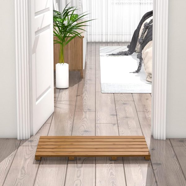 manufacturer direct bamboo wooden bath floor mat for luxury shower - non-slip bathroom waterproof carpet for indoor or outdoor use (walnut) trade price