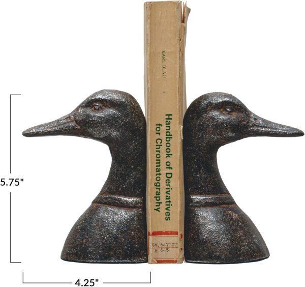supplier direct creative co-op decorative distressed cast metal duck head bookends, black, set of 2 wholesale prices