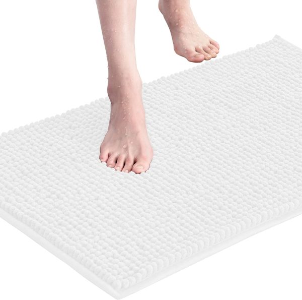 global sourcing subrtex bathroom rugs chenille bath rug soft short plush bath mat soft shower mat water absorbent shower mat quick dry machine washable(white,16" x 24") oem/odm services