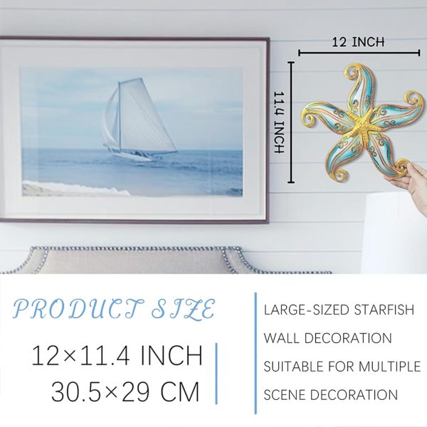 factory direct metal starfish wall decor, sea life coastal decorations 12 inch starfish wall art, nautical home decoration handing ocean beach wall art for garden,fence,home,patio,kitchen,bathroom,(blue) volume discount