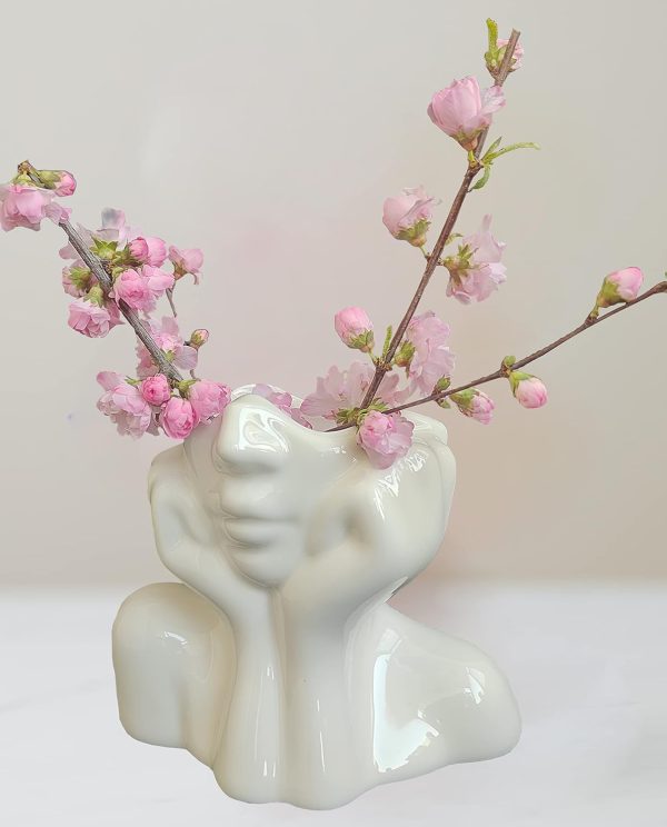 oem/odm services female form ceramic body face art vase ideal for home office bookshelf table shelf décor modern farmhouse 5.52x2.76x4.73inch, small affordable bulk deals