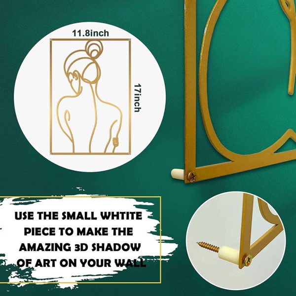 factory direct glamativity 4 pack gold wall art décor, minimalist décor single line art wall décor, real metal wall art, woman's body shape abstract wall art (gold elegant style, m size 17 x 11.8'') volume discount