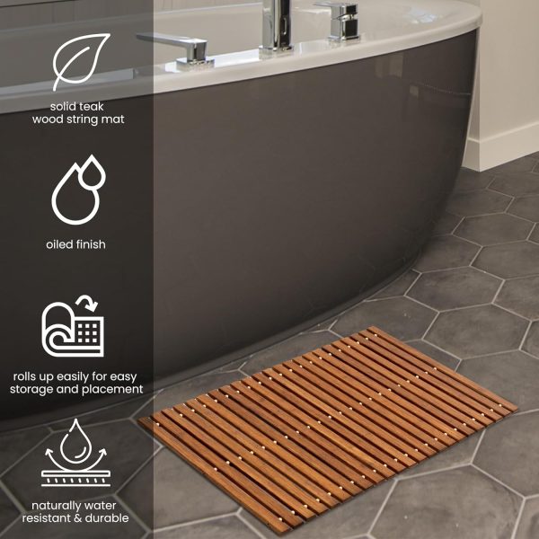 manufacturer direct strand woven bamboo bath mat bathroom rugs floor wood shower bathtub waterproof non slip accessories 16x24 inch easy to clean, suitable for outdoor, dark color, 1 pc trade price