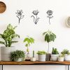 factory direct oubasa black metal flowers wall decor for bathroom, cute floral wall sculptures minimalist wall art for kitchen bedroom living room restroom decoration, 6x10 inches, set of 3 volume discount
