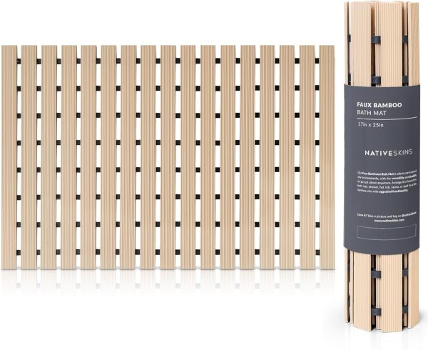 manufacturer direct nativeskins faux bamboo bath mat, non-slip safety lining, bamboo shower mat, waterproof, quick-drying, mat for spa, sauna, bamboo mat, teak bath mat, bamboo rug - medium 16.9 x 25.2 inches trade price