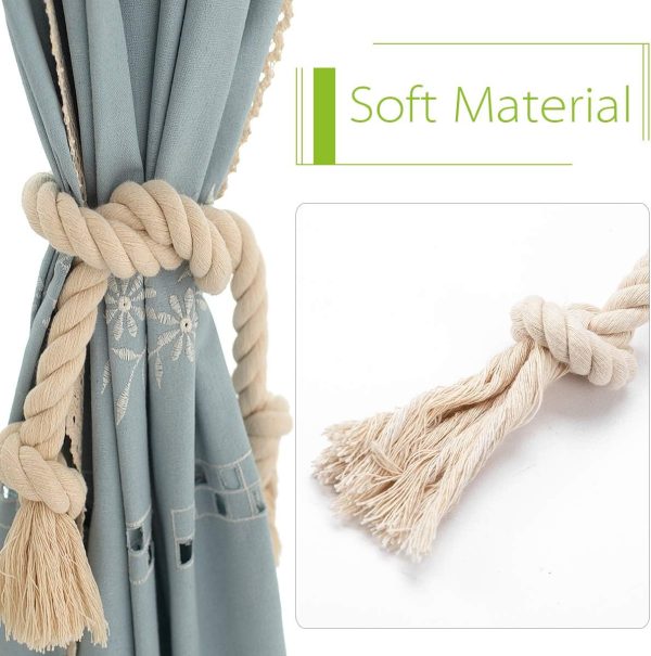 bulk purchase 4 pcs natural cotton curtain tiebacks- cream color farmhouse style curtain holdback rope, curtain decorative holdbacks for rural style drapery tieback factory discount