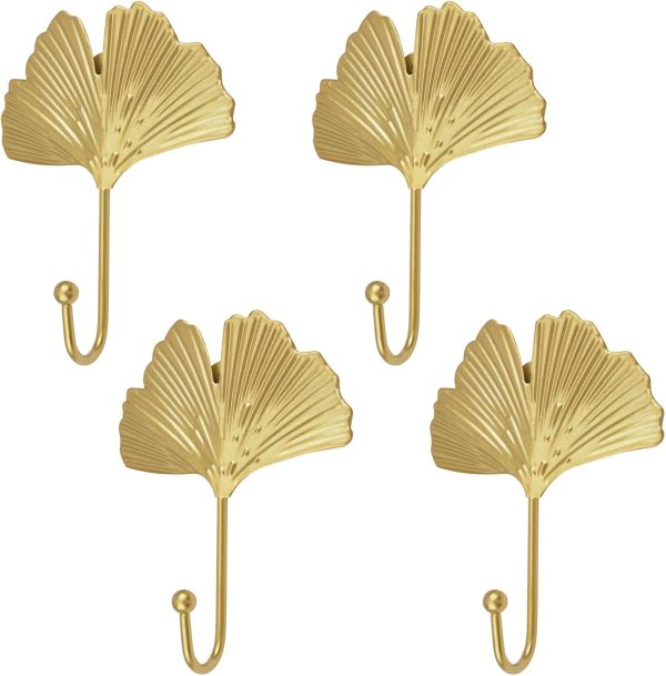 competitive pricing morobor decorative leaves iron hooks,4pcs ginkgo leaf shape wall mounted hooks modern key holder wall mounted gold single prong hat hanger home office nursery room decoration one-stop wholesale