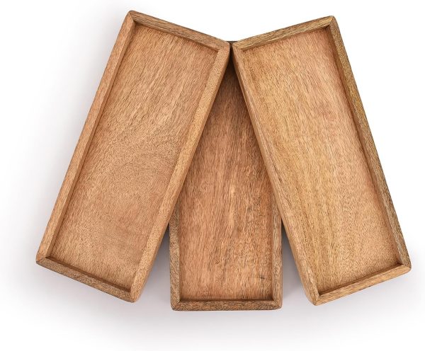 wholesale direct samhita mango wood serving platter with raised edge -set of 3 for display fruit snacks appetizer sushi food decorative (12" x 5" x 0.75") bulk purchase at factory prices