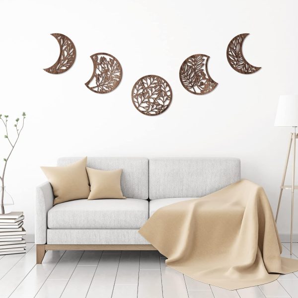 bulk purchase jetec 5 pieces moon phase wall hanging decor wooden moon wall art nordic moon phases wall art moon decor for room bar ornament (brown) trade price