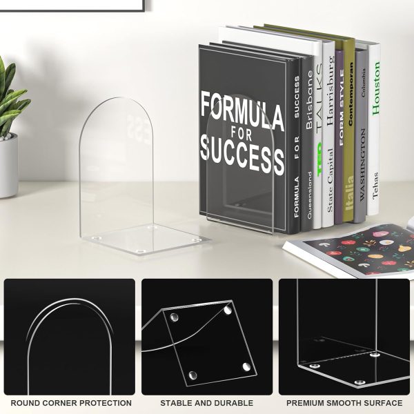 supplier direct acrylic bookends 4 pieces, book ends for shelves, clear bookends for book shelves and desktop organizer, transparent bookends to hold books for home office supplies wholesale prices