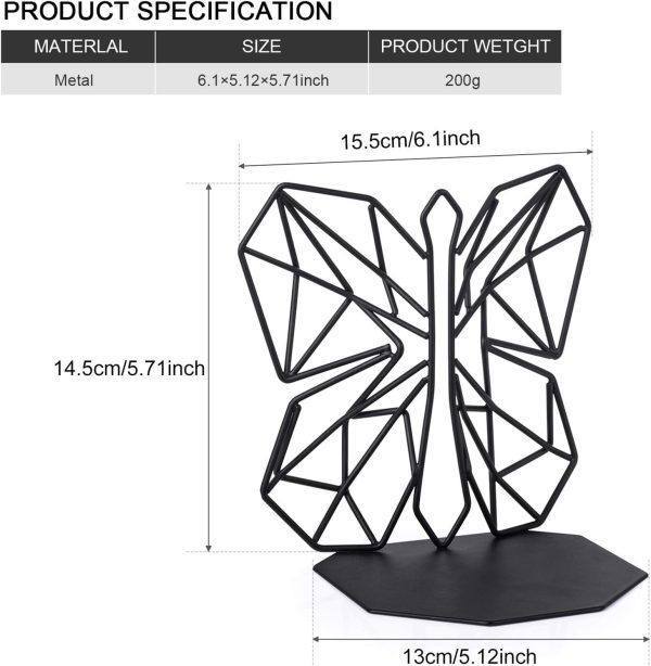 supplier direct alsonerbay bookends geometric decorative metal book stoppers abstract creative book supports, book holders for shelves, butterfly book ends for office 1 pair (black) wholesale prices