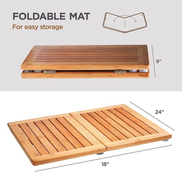 manufacturer direct bambüsi bamboo bath mat - foldable wood shower mat for easy storage, non-slip bathroom mat, versatile for indoor and outdoor use, ideal floor mat for spa, sauna, pool, 24" x 18" trade price