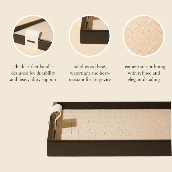 wholesale direct modern luxury 16"x11" woven leather and wooden rectangle tray - jewelry tray, vanity tray, decorative tray, catchall tray, serving tray, and for all occasions by curated collectives (beige, large) bulk purchase at factory prices