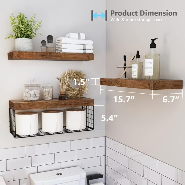 bulk purchase qeeig bathroom shelves over toilet wall mounted floating shelves farmhouse shelf toilet paper storage small 16 inch set of 3, rustic brown (019-bn3) trade price