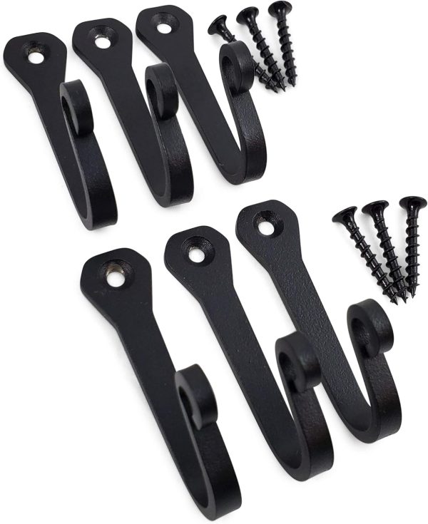competitive pricing decorative wall hooks (6 pack) - black - cast iron - multi-purpose rustic décor - hanging metal hook set - home & office - for towels, coats, plants, pots & pans, mugs, hats, & more - claimed corner one-stop wholesale