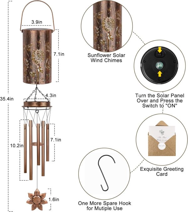 producer to buyer yhmall solar wind chimes for outside, sunflower and dragonfly memorial wind chimes, hanging lights lantern windchimes outdoors sunflower gifts for women men grandma mom garden decor discounted pricing