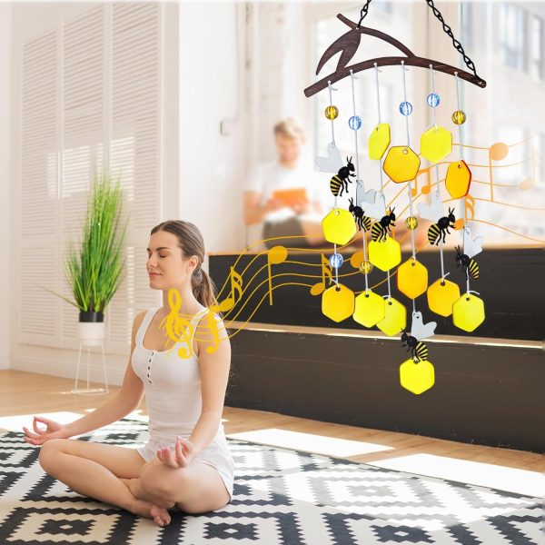 producer to buyer x-prek 23" bees wind chimes for outside, unique stained glass wind chimes garden decor, windchimes outdoors suncatcher gift for women, mom, grandma, unisex discounted pricing