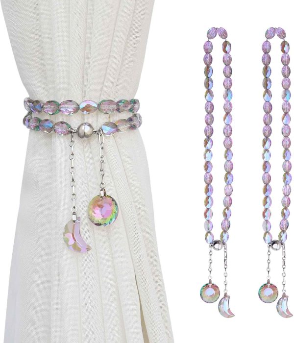 bulk purchase magnetic curtain tiebacks, 2 pack crystal beaded sun & moon pendants sheers/draperies holdbacks for window home office decor (purple) factory discount