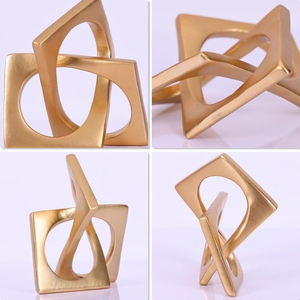 dropship from factory modern geometric sculpture gold knot statue decor, home gold bookcase centerpiece jax decorative, geometric tabletop sculpture and figurines, for golden home decor accent, cube decorative ornaments mass production supply