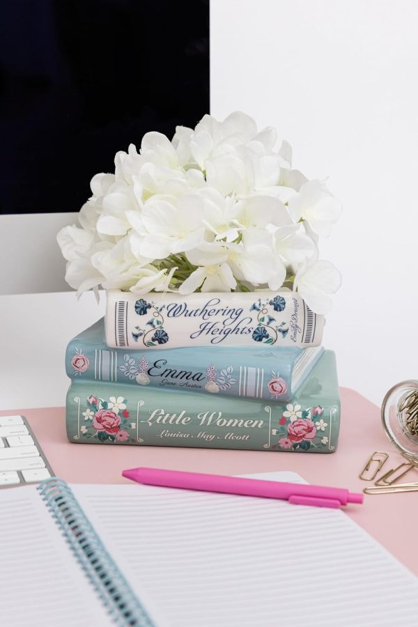 oem/odm services steel mill & co original small book-shaped decorative planter, ceramic planter for home decor, cute bookshelf decor, unique planter for book lovers, classic titles bookstack affordable bulk deals