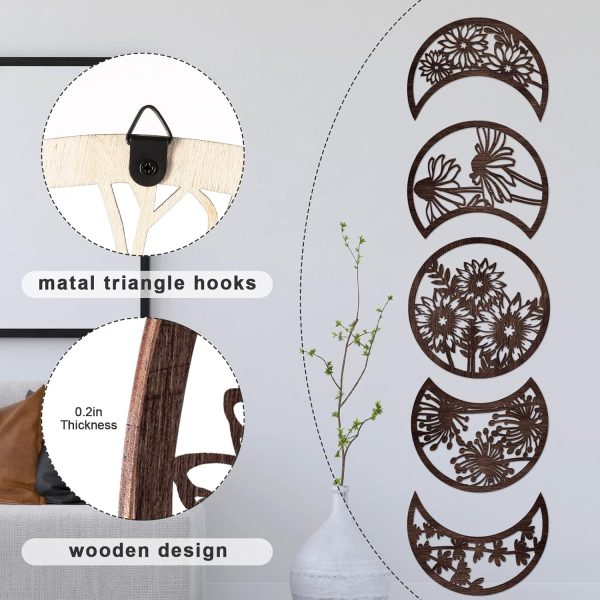 bulk purchase 5 pieces moon phase wall decor boho hanging moon phase nordic wood wall art for living room bedroom home wall decoration room apartment bar ornament (brown) trade price