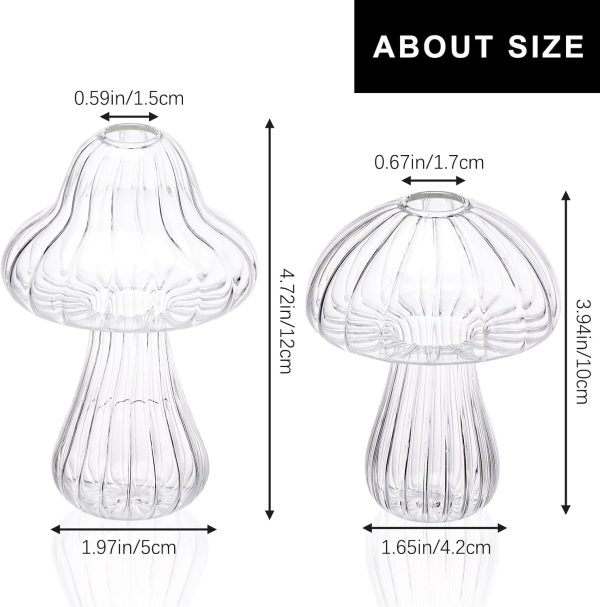 oem/odm services fixwal 2pcs clear mushroom shaped flower vase, glass vase for flowers transparent plant containers flower arrangement, hydroponic container for wedding garden decoration affordable bulk deals