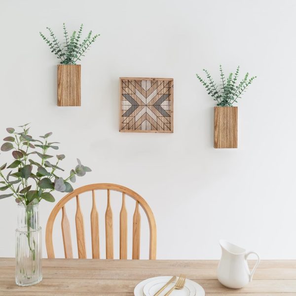 bulk purchase dahey 2 pack wood wall planter vase with artificial eucalyptus farmhouse wall hanging decor pocket planter for indoor fake plants greenery flowers, livingroom bedroom kitchen home office decoration trade price