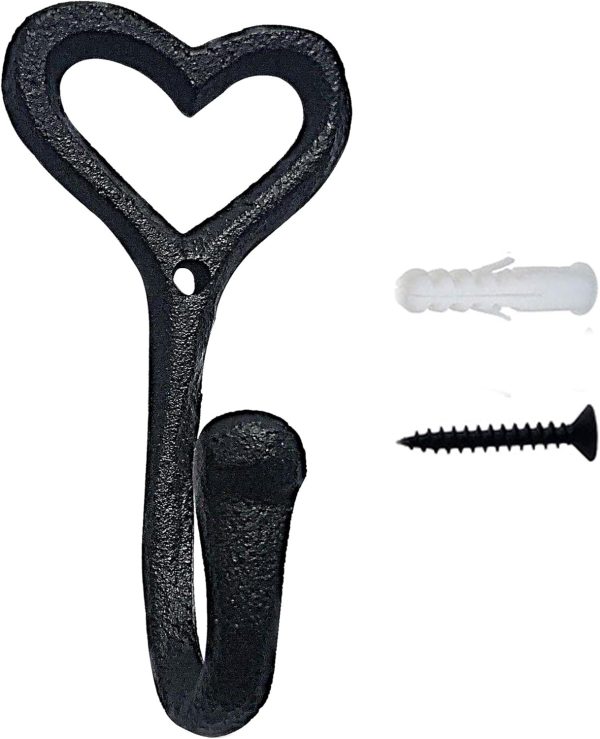 competitive pricing zeyu heavy duty coat hooks, 4pcs cast iron love heart shape wall hooks for hanging coats, black no rust hooks for scarf, bag, towel, key, cap, cup, hat one-stop wholesale
