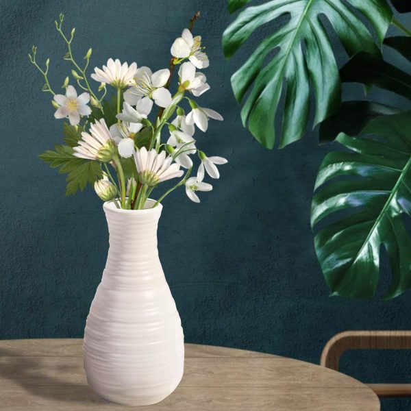 oem/odm services unbreakable vase for flowers, ceramic look plastic vase for home decor, living room, table (seashell white) affordable bulk deals