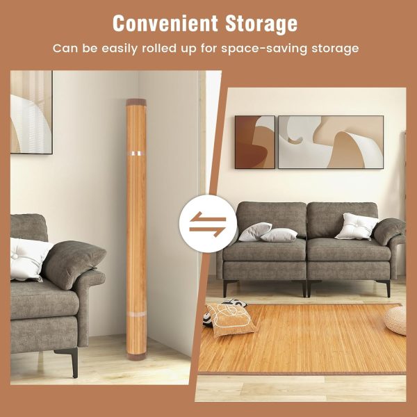 manufacturer direct costway bamboo area rug, 5'x8' natural bamboo floor mat with anti-slip backing, indoor roll-up runner rug, 96"x60" anti-skid large floor carpet for bedroom living room entryway indoor trade price
