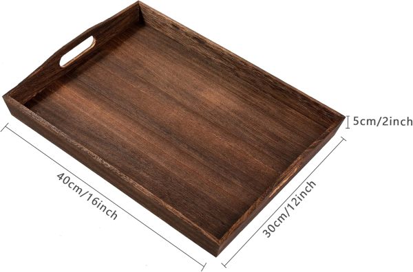 wholesale direct wooden serving tray-one piece set of rectangular shape wood coffee table with cut out handles,kitchen trays for party,serving pastries,eating,snacks,mini bars bulk purchase at factory prices
