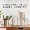 supplier direct heavy duty book ends for shelves, decorative book stopper for shelves, resin decor bookends for heavy books, modern home decor aesthetic book ends aesthetically pleasing layered arch design, set of 2 wholesale prices