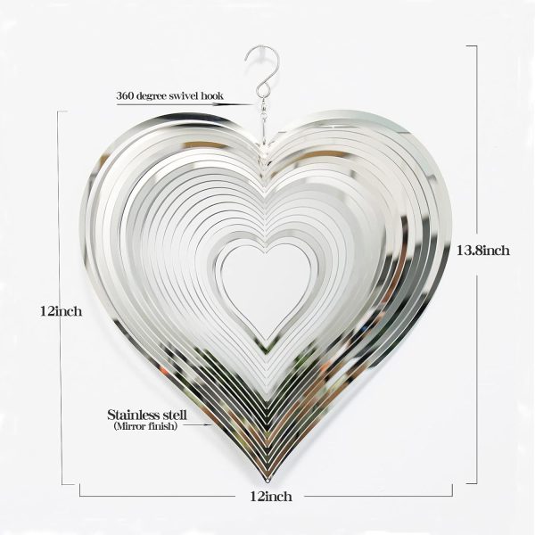 producer to buyer djuan wind spinner outdoor metal decorations,silver heart wind spinners for yard and garden,stainless steel wind chimes for outside decor,birthday gifts for mom,mother's day,aunt gifts discounted pricing