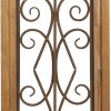 bulk purchase deco 79 wood scroll home wall decor window inspired wall sculpture with metal scrollwork relief, wall art 11" x 2" x 23", brown trade price