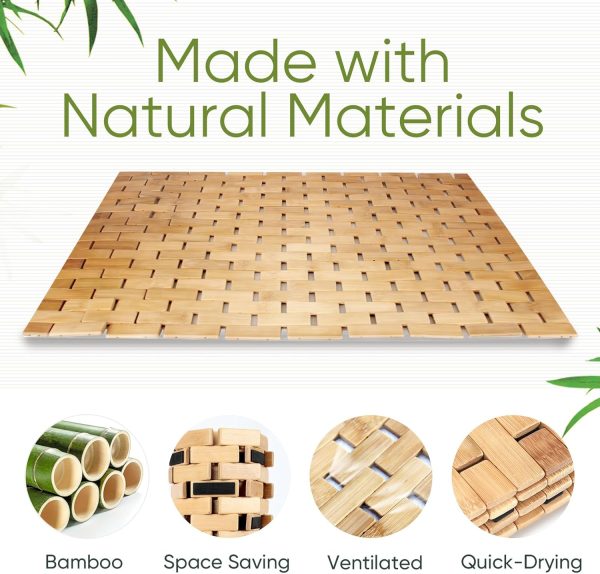 manufacturer direct natural bamboo bath mat, 24 x 16 inches non-slip bamboo shower mat, waterproof foldable small wood bath mat for bathtub, sauna, spa, indoor or outdoor bathroom accessories trade price