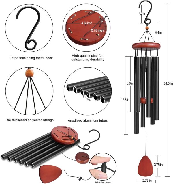 producer to buyer large aluminium wind chimes outside, soothing melodic wind chime, suitable outdoor garden patio decor, gift for mom women neighbors (36 inches black) discounted pricing