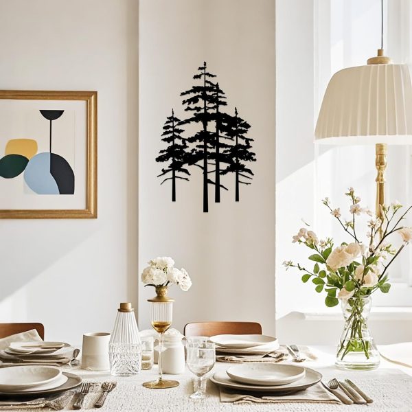 factory direct metal pine tree wall art decor nature home decor cedar tree metal sign wall decorations for living room, nature forest metal decor, tree wall art, nature lover gift (black, larger) volume discount