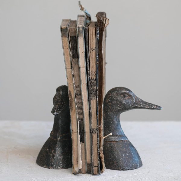 supplier direct creative co-op decorative distressed cast metal duck head bookends, black, set of 2 wholesale prices