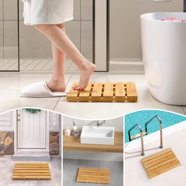 manufacturer direct domax bamboo bath mat for bathroom - shower mat non slip waterproof wooden shower floor mat for doorway sauna spa yard patio pool outdoor use (natural, 21.26 x 14.17 x 1.3 inch) trade price