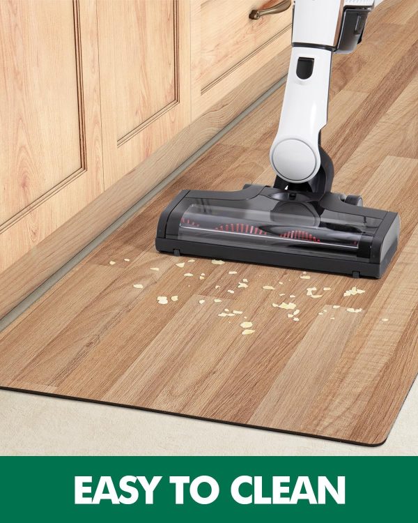 manufacturer direct lumi 2pcs ultra-thin wood grain kitchen mat set, low profile, non slip, quick dry, washable kitchen rugs, teak, 17"x31.5" + 17"x60" trade price