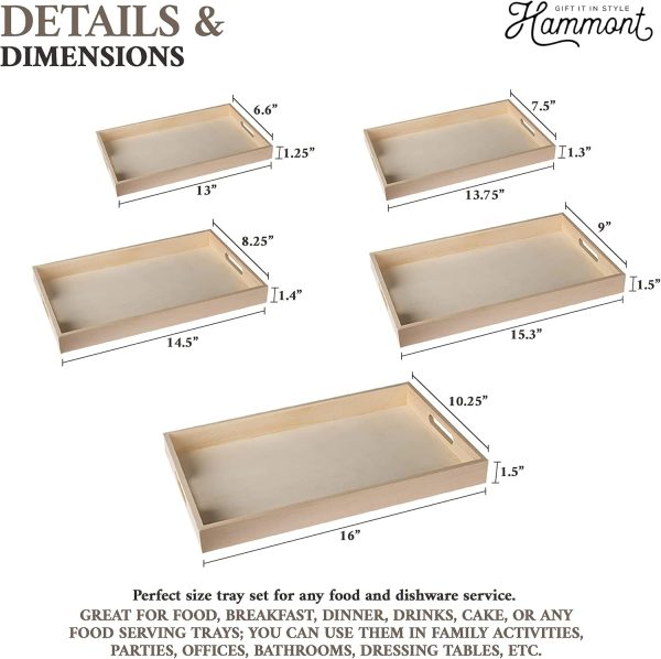 wholesale direct wood serving tray with handles - five piece nested breakfast wood tray - wooden crafts couch tray for organizing - food trays for party buffet montessori bathroom - wood trays for serving & catering bulk purchase at factory prices